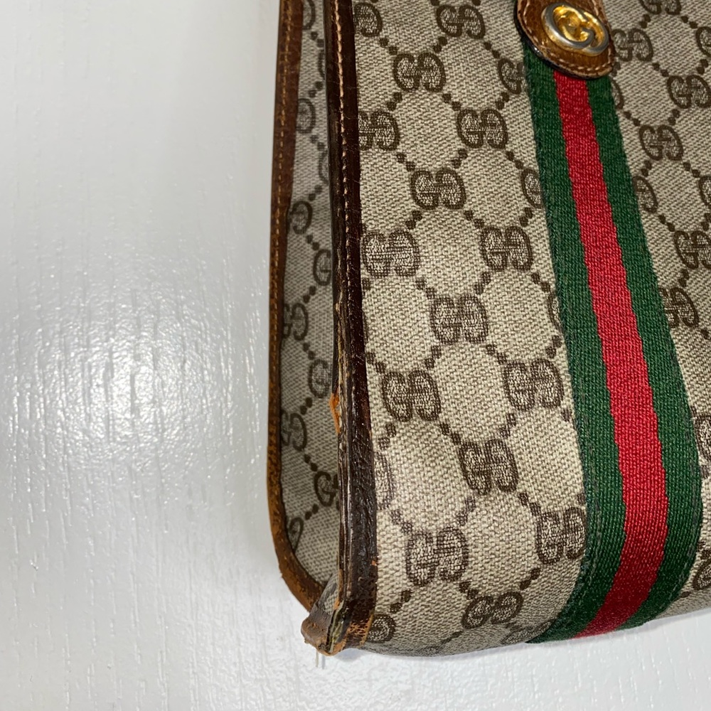Gucci Brown Monogram Canvas Tote with Green-Red Web Stripe - Picture 5 of 11
